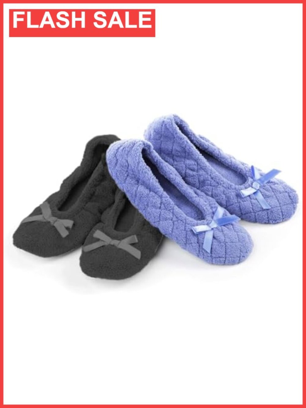 2 Pack Microterry Ballerina Slippers Satin Bow Machine Washable